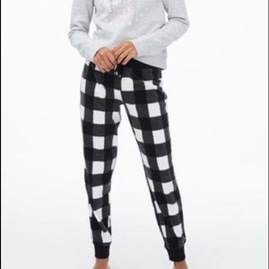 Aeropostale Plaid Polyfleece Joggers Juniors S Black White Soft Fleece Pants